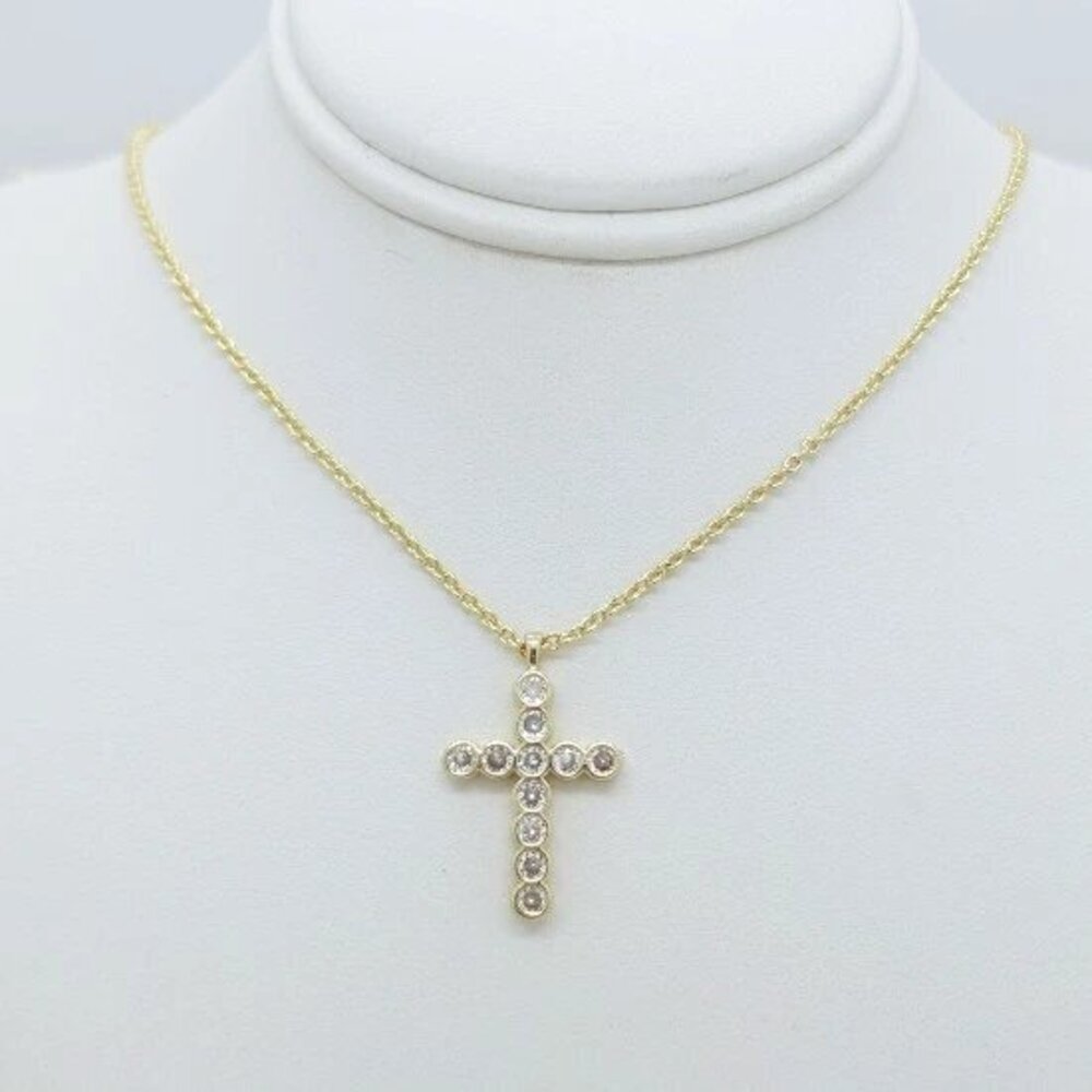 Kendra Scott Cross Crystal Gold Pendant Necklace in White Cubic Zirconia - Picture 3 of 6